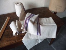 画像9: ドイツ製 アンティークリネン 農婦の手織り 赤＆青ライン 反物　(在庫2→1) (9)