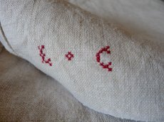 画像1: フランス製 アンティークリネン 手織りのシャンブル シーツ イニシャル LC (1)
