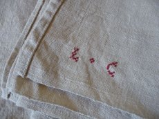 画像3: フランス製 アンティークリネン 手織りのシャンブル シーツ イニシャル LC (3)
