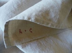 画像7: フランス製 アンティークリネン 手織りのシャンブル シーツ イニシャル LC (7)