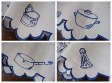 画像4: フランス アンティーク 青糸刺繍の棚飾り キッチンツール (4)