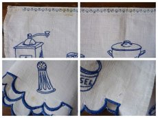 画像9: フランス アンティーク 青糸刺繍の棚飾り キッチンツール (9)