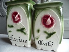 画像4: フランスアンティーク 薔薇のバルボティーヌ キャニスター ポット グリーン ２個セット  (4)
