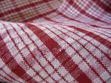 画像5: ドイツ製 アンティークリネン 手織り 赤いチェック (5)