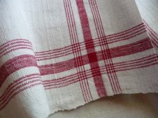画像4: ドイツ製 アンティークリネン 手織りのトーション 赤い格子 (4)