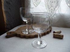 画像1: フランスアンティーク ワイングラス 吹きガラス ２脚セット A (1)