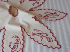 画像12: フランス アンティーク 赤糸刺繍のランプシェード飾り 小鳥 (12)