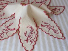 画像1: フランス アンティーク 赤糸刺繍のランプシェード飾り 小鳥 (1)