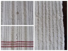 画像7: アンティークリネン 手織り トーション カーキとベージュのストライプ　(在庫5→2) (7)