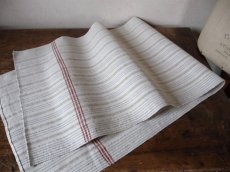 画像10: アンティークリネン 手織り トーション カーキとベージュのストライプ　(在庫5→2) (10)