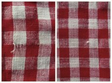 画像6: ドイツ製 アンティークリネン 手織り ヴィッシーチェック 赤 (6)