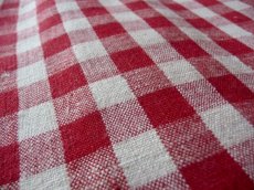 画像9: ドイツ製 アンティークリネン 手織り ヴィッシーチェック 赤 (9)