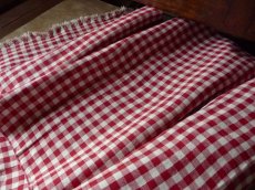 画像3: ドイツ製 アンティークリネン 手織り ヴィッシーチェック 赤 (3)