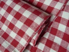 画像5: ドイツ製 アンティークリネン 手織り ヴィッシーチェック 赤 (5)