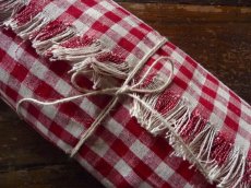 画像2: ドイツ製 アンティークリネン 手織り ヴィッシーチェック 赤 (2)