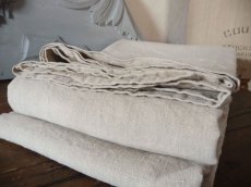 画像17: フランス製 アンティークリネン 手織りのシャンブルリネン シーツ  小麦色  (17)