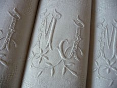 画像15: フランス製 アンティーク ダマスク織り セルヴィエット イニシャル MJ　(在庫4→2) (15)