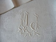 画像5: フランス製 アンティーク ダマスク織り セルヴィエット イニシャル MJ　(在庫4→2) (5)