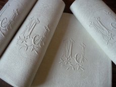 画像3: フランス製 アンティーク ダマスク織り セルヴィエット イニシャル MJ　(在庫4→2) (3)
