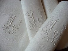 画像16: フランス製 アンティーク ダマスク織り セルヴィエット イニシャル MJ　(在庫4→2) (16)