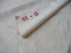 画像10: フランス製 アンティークリネン 手織りのシャンブル シーツ イニシャル MS  (10)