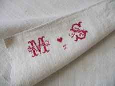 画像11: フランス製 アンティークリネン 手織りのシャンブル シーツ イニシャル MS  (11)