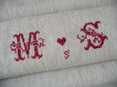 画像12: フランス製 アンティークリネン 手織りのシャンブル シーツ イニシャル MS  (12)