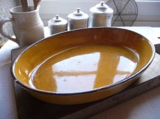画像12: フランスアンティーク オーバル型のグラタン皿  黄釉 (12)