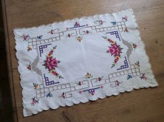 画像10: フランス アンティーク 薔薇のクロスステッチ 手刺繍 クロス  (10)