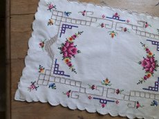 画像6: フランス アンティーク 薔薇のクロスステッチ 手刺繍 クロス  (6)
