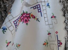 画像12: フランス アンティーク 薔薇のクロスステッチ 手刺繍 クロス  (12)