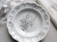 画像2: リュネヴィル  深皿  モノトーンの花絵 E (2)