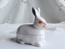画像1: フランスアンティーク テリーヌポット うさぎ ホワイト  (1)