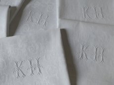 画像5: フランス アンティーク ダマスク織り セルヴィエット モノグラム KH　(在庫6→0) (5)