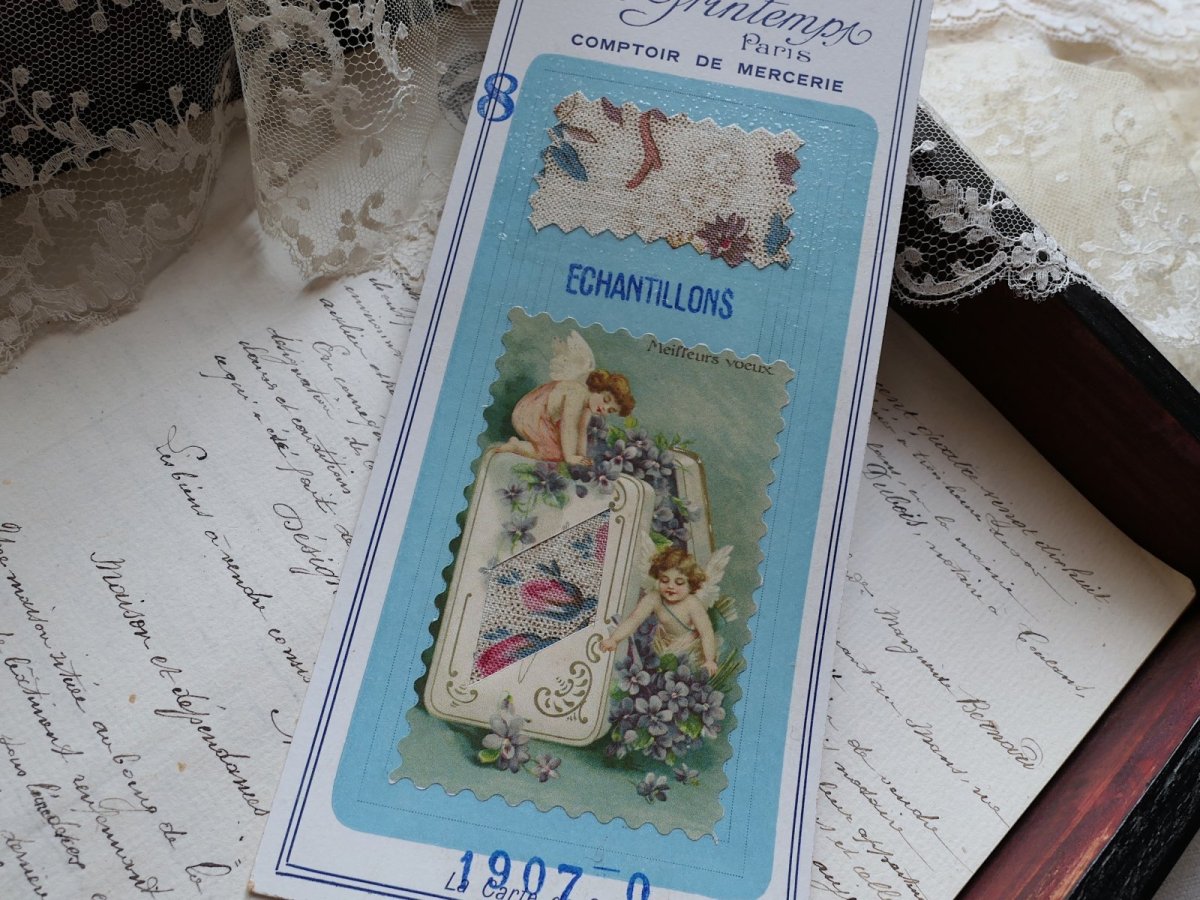 画像1: フランス アンティーク Au Printemps Paris  紙もの ファブリック サンプル シート A (1)