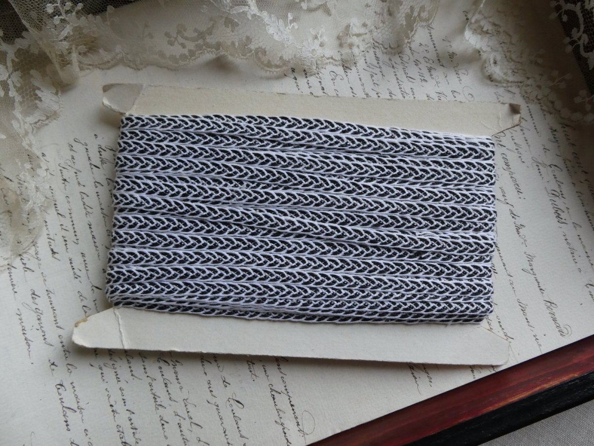 画像4: フランス アンティーク 台紙付き トリム コード ブラック (4)