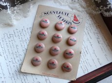 画像1: フランス製 ボタンシート ハンドペイントの木製ボタン ベレー帽 12個 (1)