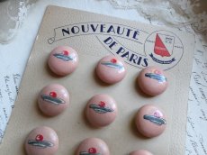 画像7: フランス製 ボタンシート ハンドペイントの木製ボタン ベレー帽 12個 (7)