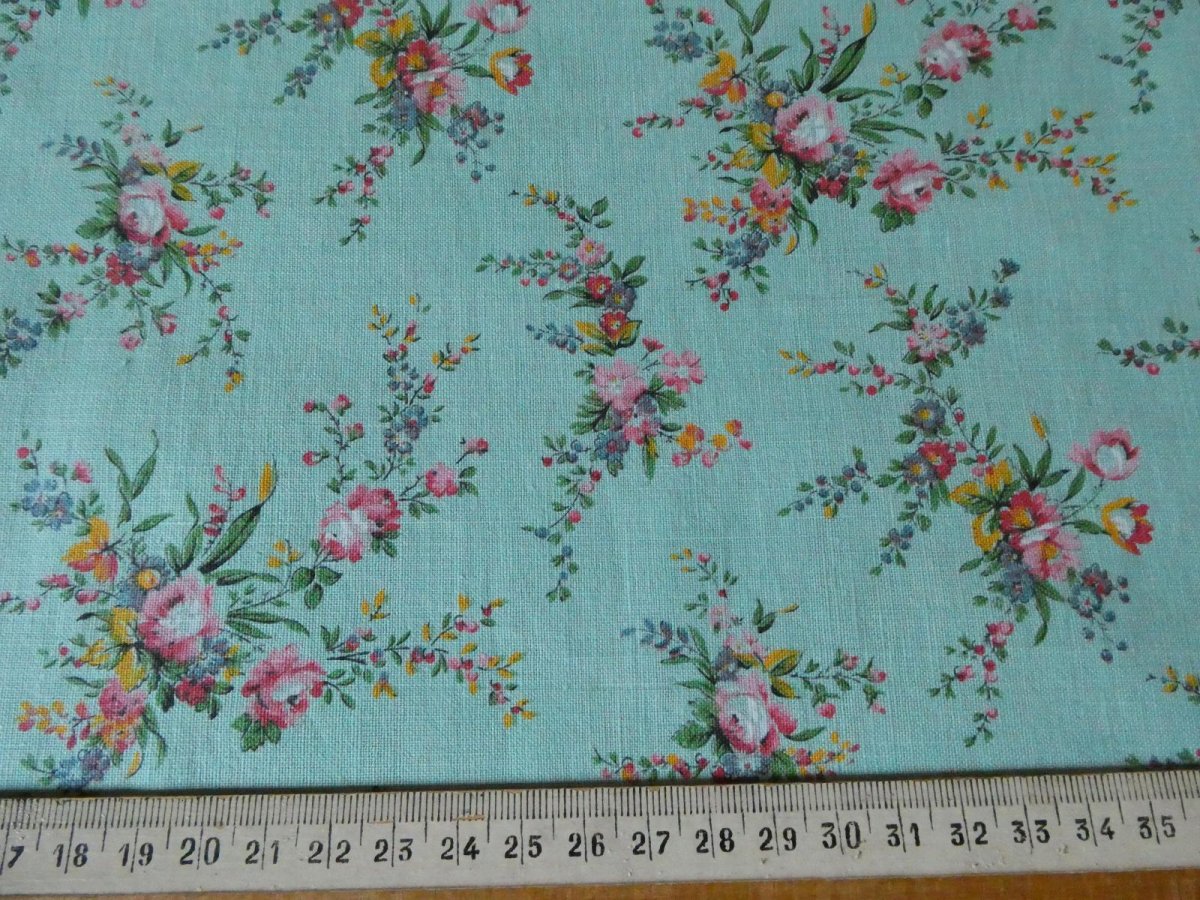 画像8: フランス ヴィンテージ ファブリック ROMANEX 小花のブーケ ミントグリーン (8)