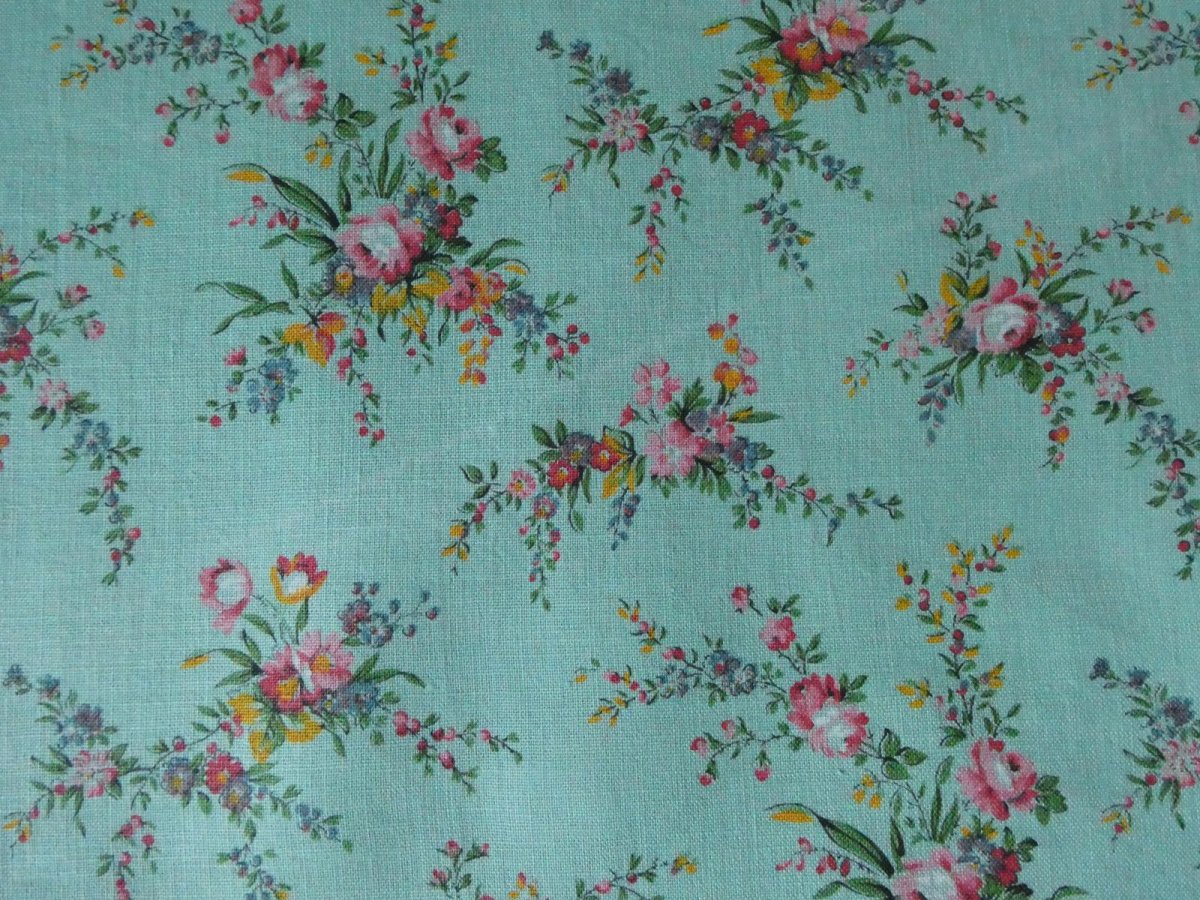 画像9: フランス ヴィンテージ ファブリック ROMANEX 小花のブーケ ミントグリーン (9)