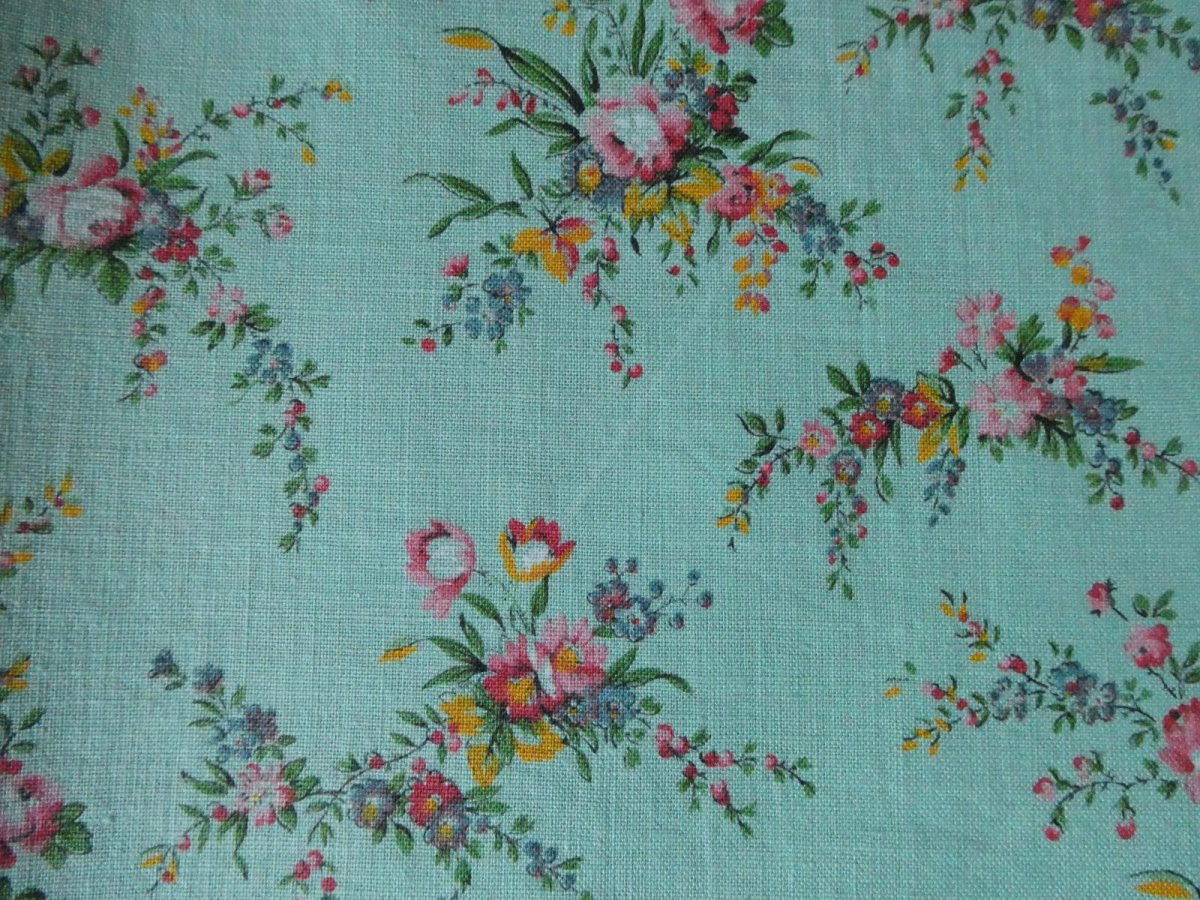 画像10: フランス ヴィンテージ ファブリック ROMANEX 小花のブーケ ミントグリーン (10)