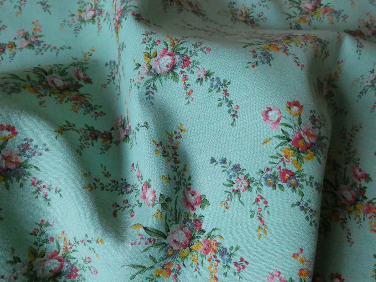 画像3: フランス ヴィンテージ ファブリック ROMANEX 小花のブーケ ミントグリーン (3)