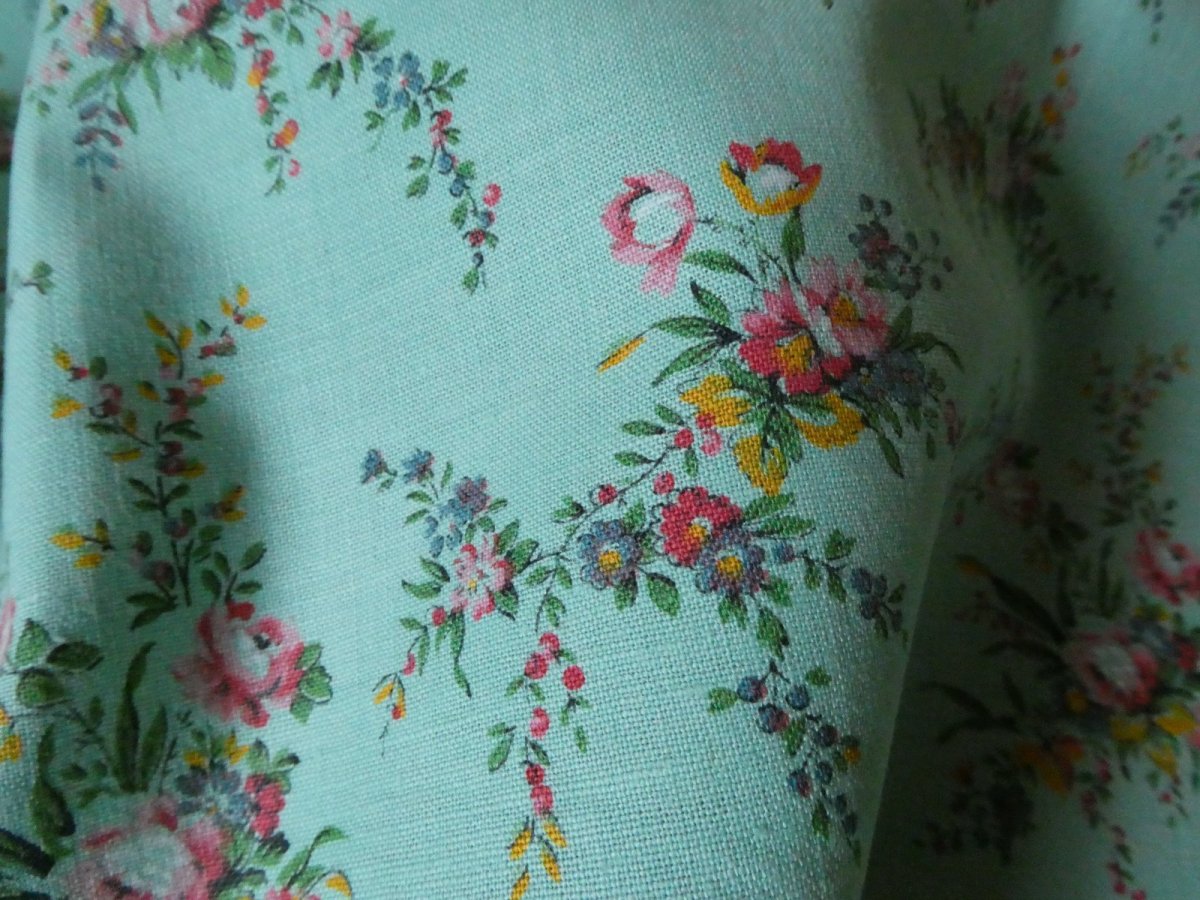 画像4: フランス ヴィンテージ ファブリック ROMANEX 小花のブーケ ミントグリーン (4)