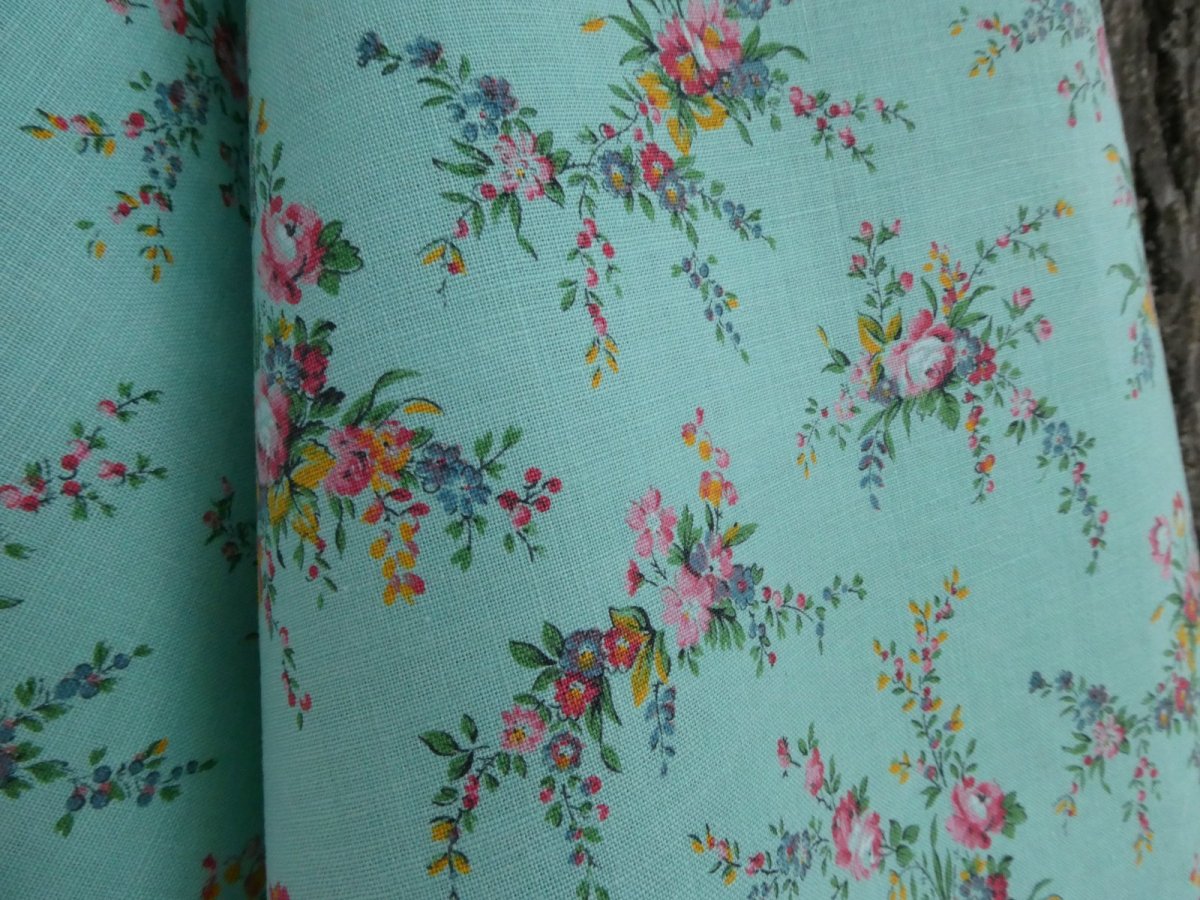 画像14: フランス ヴィンテージ ファブリック ROMANEX 小花のブーケ ミントグリーン (14)