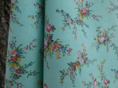 画像1: フランス ヴィンテージ ファブリック ROMANEX 小花のブーケ ミントグリーン (1)