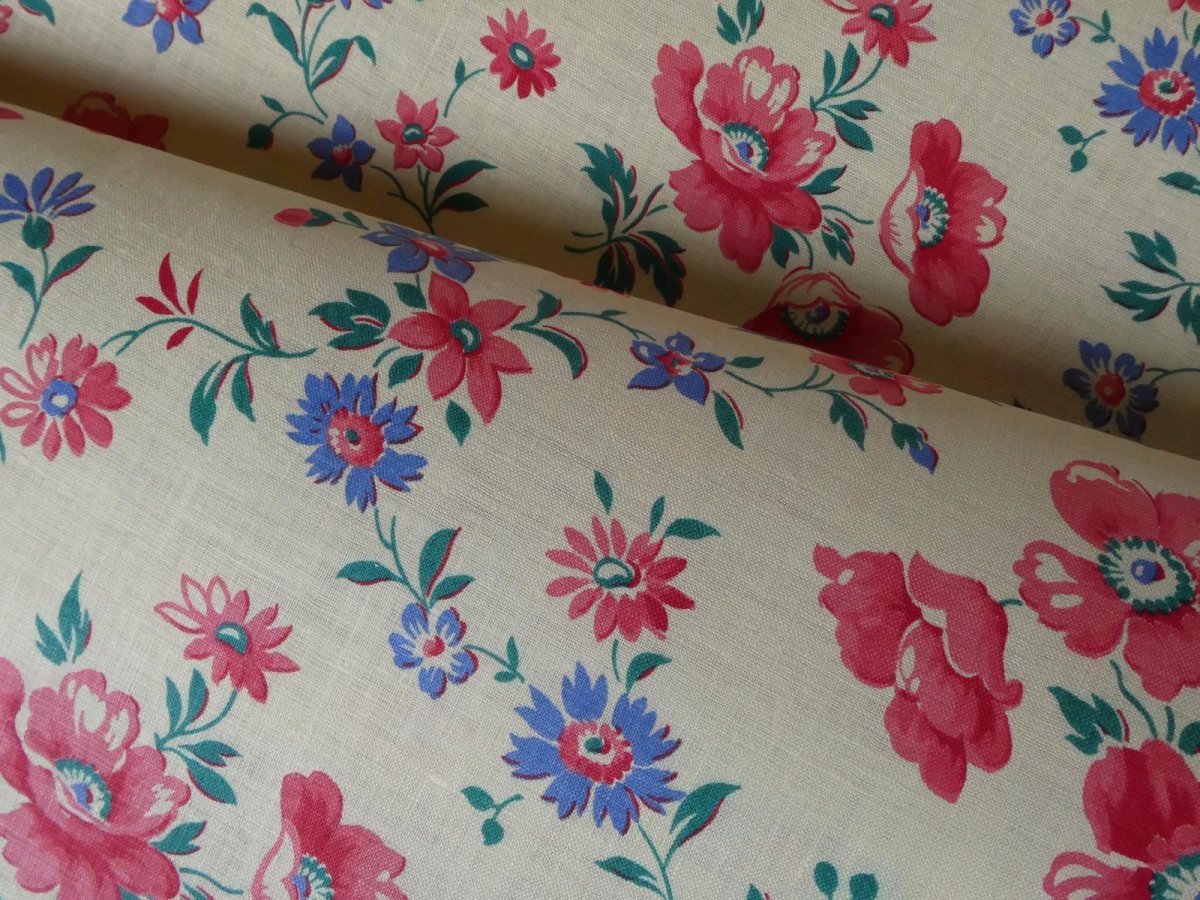 画像1: フランス ヴィンテージ ファブリック アネモネ (1)