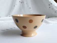 画像15: フランス アンティーク カフェオレボウル 水玉もよう モカ (15)