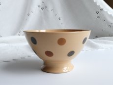 画像2: フランス アンティーク カフェオレボウル 水玉もよう モカ (2)