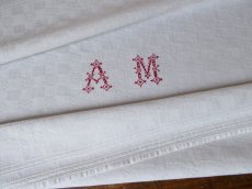 画像4: フランス アンティーク ダマスク織り セルヴィエット イニシャル AM ２枚セット　 (4)