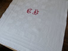 画像5: フランス アンティーク ダマスク織り セルヴィエット イニシャル CD (5)